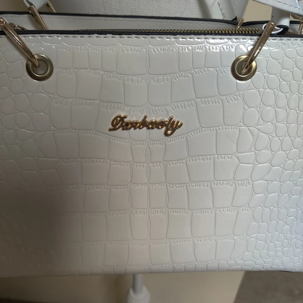 Danbooty White Croc-Embossed Women's Bag Pu Leather Shoulder Bag, White - Picture 12 of 15